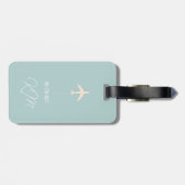 Einfache Reisende Monogramm Flugzeug hellblau Gepäckanhänger (Rückseite horizontal)