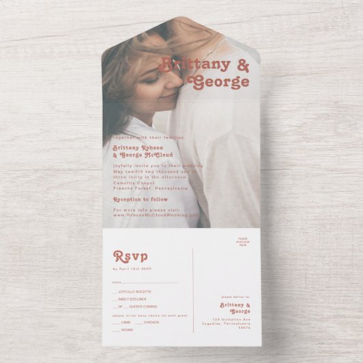 Einfache Retro | Alte Rose Foto Siegel verblasst u All In One Einladung (Innen Boden)