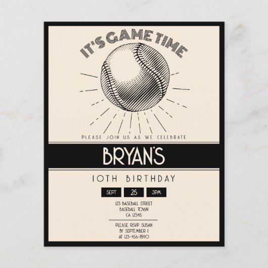 Einfache Retro Black Baseball Haushalt Geburtstag  (Vorderseite)