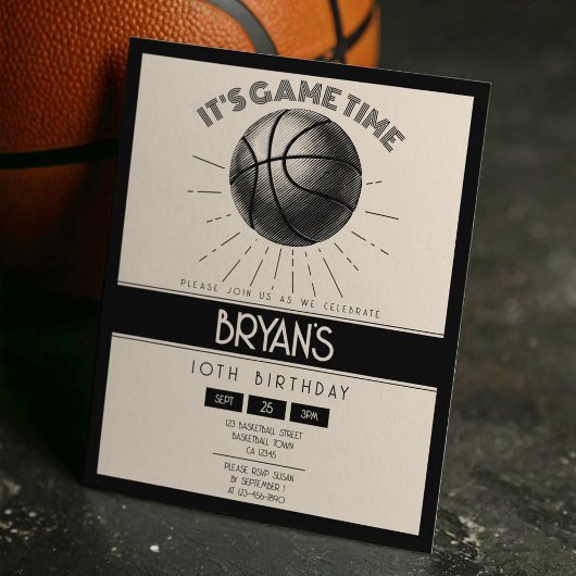 Einfache Retro Black Basketball Budget Geburtstag