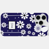 Einfache Retro Boho Navy Blue und White Daisy Blum Case-Mate iPhone Hülle (Rückseite (Horizontal))