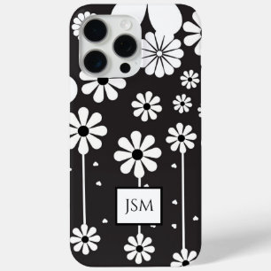 Einfache Retro-Boho Schwarz-Weiß-Blume Case-Mate iPhone Hülle