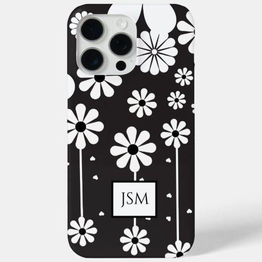Einfache Retro-Boho Schwarz-Weiß-Blume Case-Mate iPhone Hülle (Rückseite)