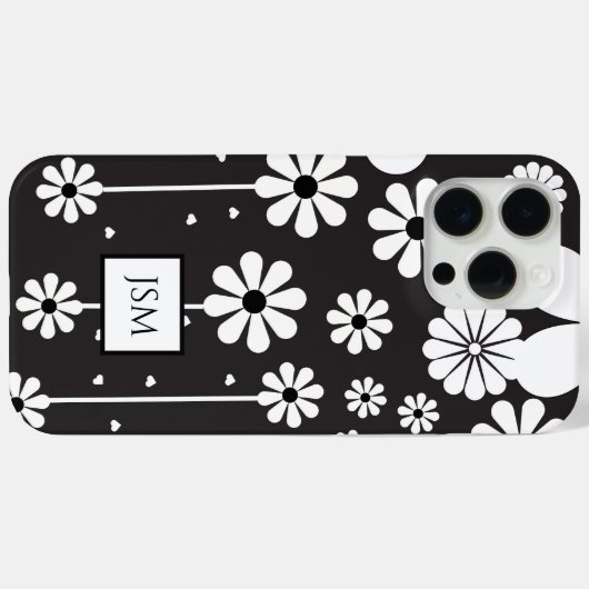 Einfache Retro-Boho Schwarz-Weiß-Blume Case-Mate iPhone Hülle (Rückseite (Horizontal))