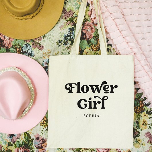 Einfache Retro-Boho-Typografie | Blumenmädchen Tragetasche