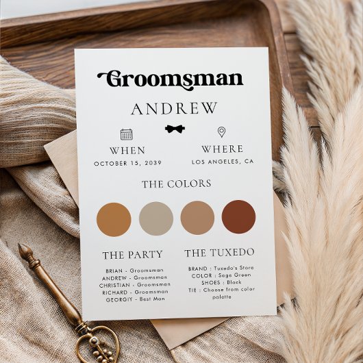 Einfache Retro Bow Krawatte Trauzeuge Hochzeitsinf Einladung