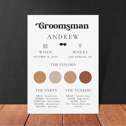 Einfache Retro Bow Krawatte Trauzeuge Hochzeitsinf Einladung