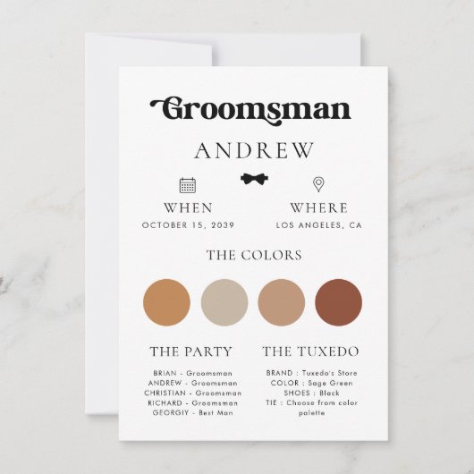 Einfache Retro Bow Krawatte Trauzeuge Hochzeitsinf Einladung (Vorderseite)