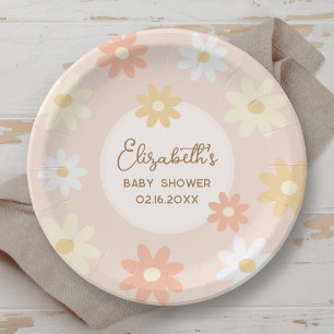 Einfache Retro-Chic Daisy Boho Girl Babydusche Pappteller