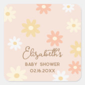 Einfache Retro-Chic Daisy Boho Girl Babydusche Quadratischer Aufkleber (Vorderseite)