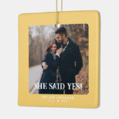 Einfache Retro Erste Weihnachtsfeier Verlobtes Fot Keramikornament (Links)