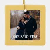 Einfache Retro Erste Weihnachtsfeier Verlobtes Fot Keramikornament (Vorderseite)