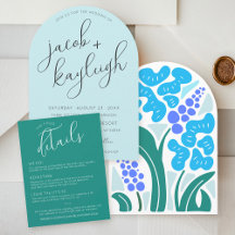 Einfache Retro Floral GREEN Wedding Details QR Kar