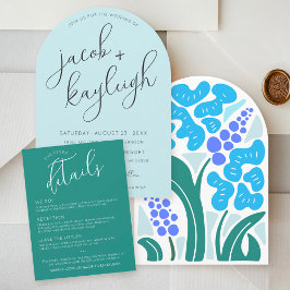 Einfache Retro Floral GREEN Wedding Details QR Kar RSVP Karte