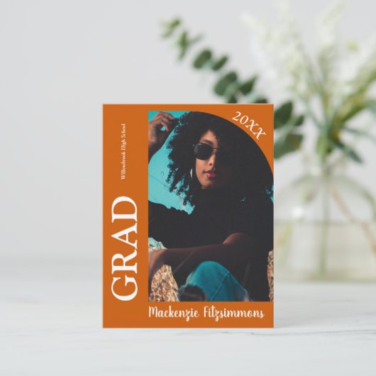 Einfache Retro Foto Abschluss Einladung Postkarte (Stehend Vorderseite)