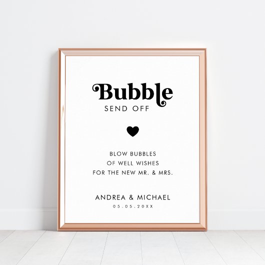 Einfache Retro-Herzblase abschicken Hochzeitszeich Poster