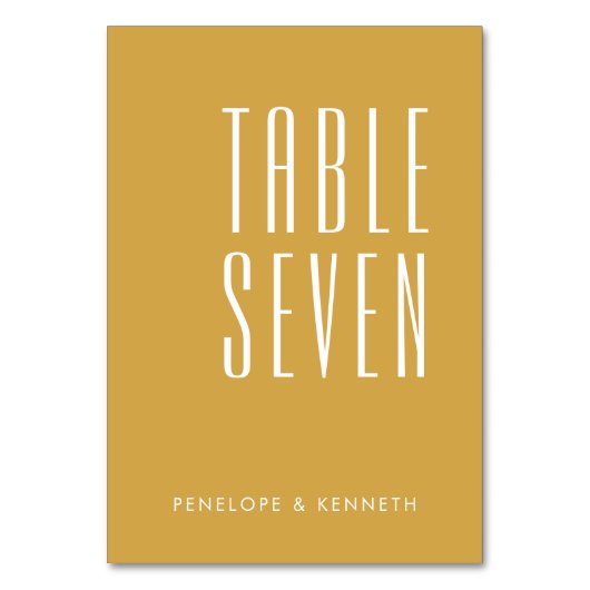 Einfache Retro-Individuelle Namen mit gelbem Ocker Tischnummer (Rückseite)