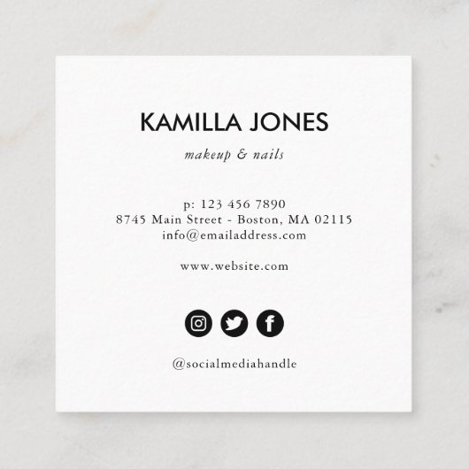 Einfache Retro Makeup Foto Social Media Quadratische Visitenkarte (Rückseite)