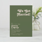Einfache Retro | Olive Green Elopement Ankündigung (Stehend Vorderseite)