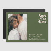 Einfache Retro Olive Green Save the Date Magneteinladung (Vorne/Hinten)