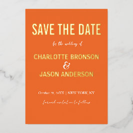Einfache Retro Orange Save the Date Gold Folieneinladung