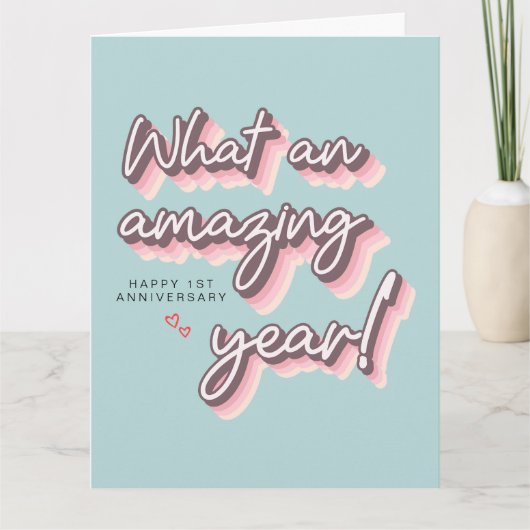 Einfache Retro Pink Pastel glücklicher 1. Jahresta Karte (Vorderseite)