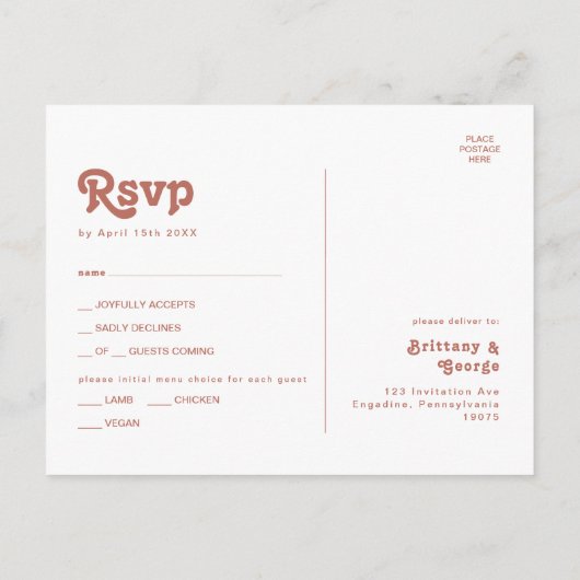 Einfache Retro Rosa Menü Auswahl UAWG Postkarte (Rückseite)