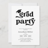 Einfache Retro-Schwarz-Weiß-Graduierungsparty Einladung (Vorderseite)