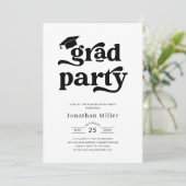 Einfache Retro-Schwarz-Weiß-Graduierungsparty Einladung (Stehend Vorderseite)