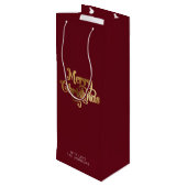 Einfache Retro Script Red Gold Frohe Weihnachten Geschenktüte Für Weinflaschen (Rückseite Schrägansicht)