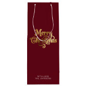 Einfache Retro Script Red Gold Frohe Weihnachten Geschenktüte Für Weinflaschen (Rückseite)