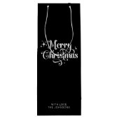 Einfache Retro Script Schwarz & Weiß Frohe Weihnac Geschenktüte Für Weinflaschen (Rückseite)