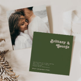 Einfache Retro Vibe Olive Green Square Foto Hochze Einladung