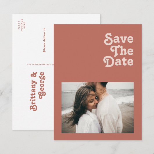 Einfache Retro-Vibes | Alte Rose Foto Save the Dat Einladungspostkarte (Vorne/Hinten)