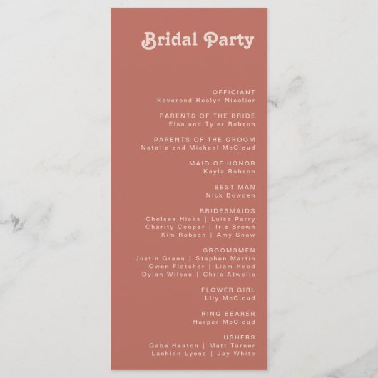 Einfache Retro-Vibes | Alte Rose Hochzeitsprogramm Programm (Rückseite)