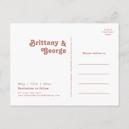 Einfache Retro-Vibes | Alte Rose Save the Date Einladungspostkarte (Rückseite)