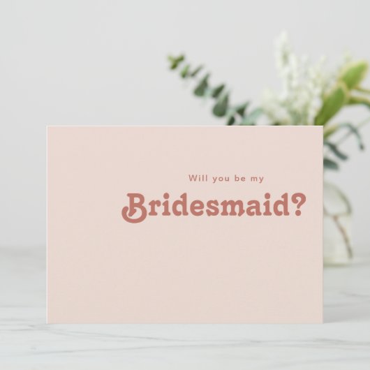 Einfache Retro Vibes Blush Bridesmaid Vorschlagkar Einladung (Stehend Vorderseite)