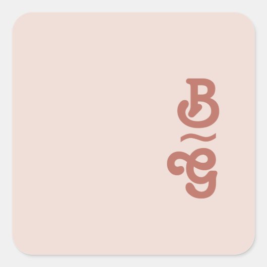 Einfache Retro-Vibes | Blush Monogram Umschlag Auf Quadratischer Aufkleber (Vorderseite)