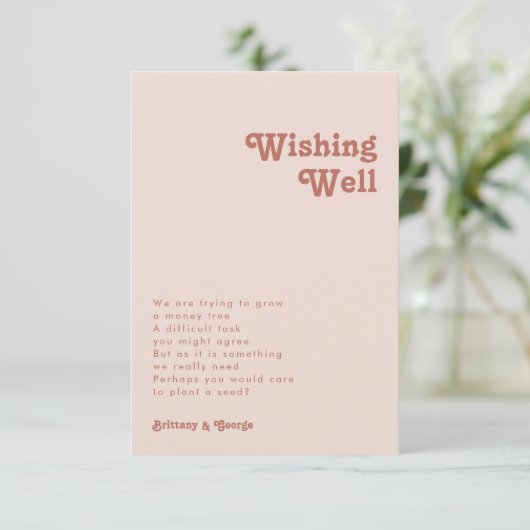 Einfache Retro Vibes Blush Pink Hochzeit wünschend Begleitkarte (Stehend Vorderseite)