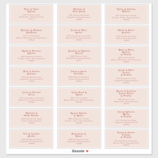 Einfache Retro-Vibes | Blush Wedding Guest Address Aufkleber (Blatt)