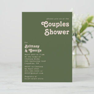 Einfache Retro-Vibes   Olive Green Couples Dusche Einladung