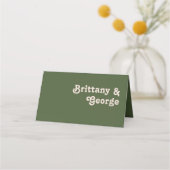Einfache Retro-Vibes | Olive Green Folded Platzkar Platzkarte (Rückseite)
