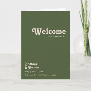 Einfache Retro-Vibes Olive Green Folded Wedding Programm