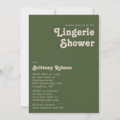 Einfache Retro-Vibes | Olive Green Lingerie Dusche Einladung (Vorderseite)