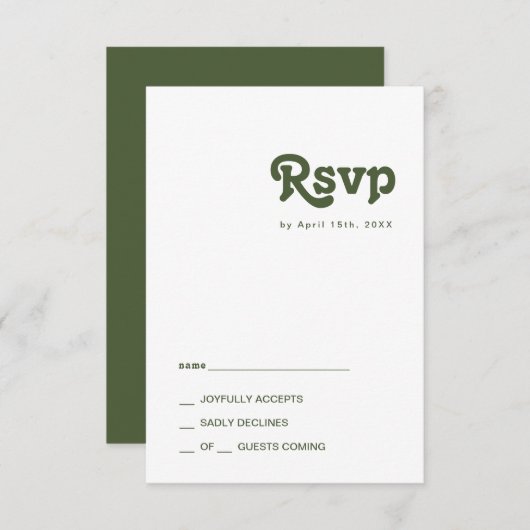 Einfache Retro-Vibes | Olive Green RSVP Card (Vorne/Hinten)