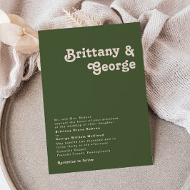 Einfache Retro Vibes Olive Green Tradition Hochzei Einladung