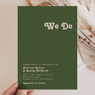 Einfache Retro-Vibes   Olive Green We Do Wedding Einladung
