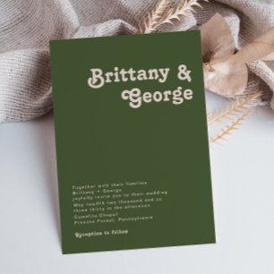 Einfache Retro Vibes Olive Green Wedding Einladung