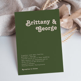 Einfache Retro Vibes Olive Green Wedding Einladung
