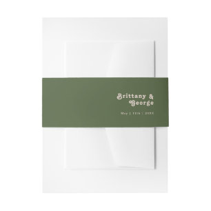 Einfache Retro-Vibes Olive Green Wedding Einladungsbanderole